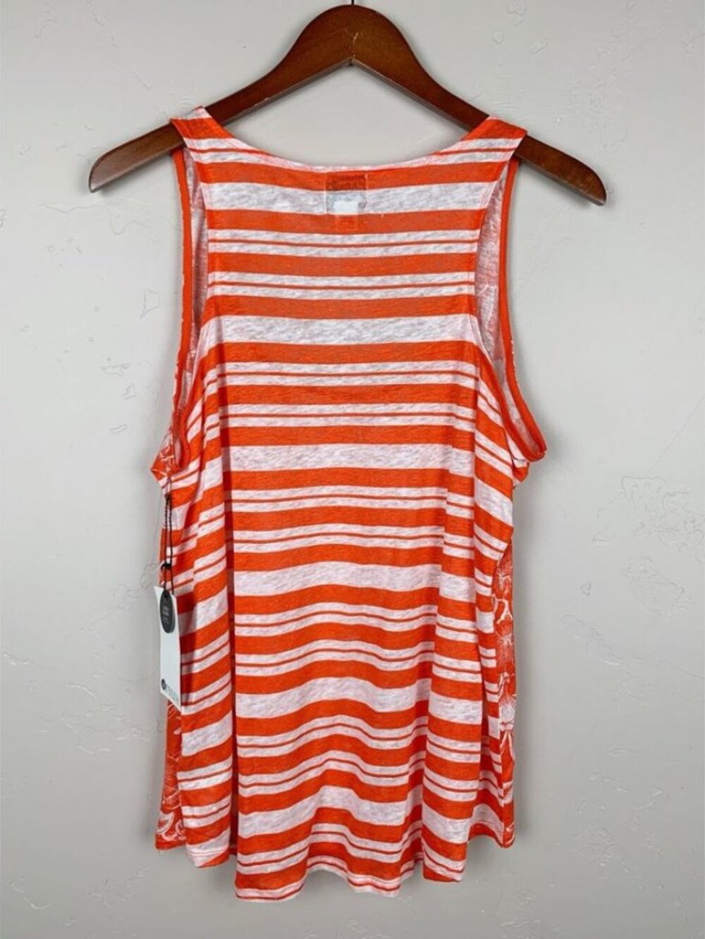 NWT New Stylus Linen Tank Top Orange & Floral Stripe Sleeveless Women's XL - Picture 5 of 9